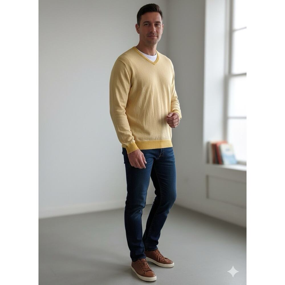 Bugatchi Vomo Men’s Sweater 75% Silk 15% Cotton 10% Cashmere Pullover Yellow XXL